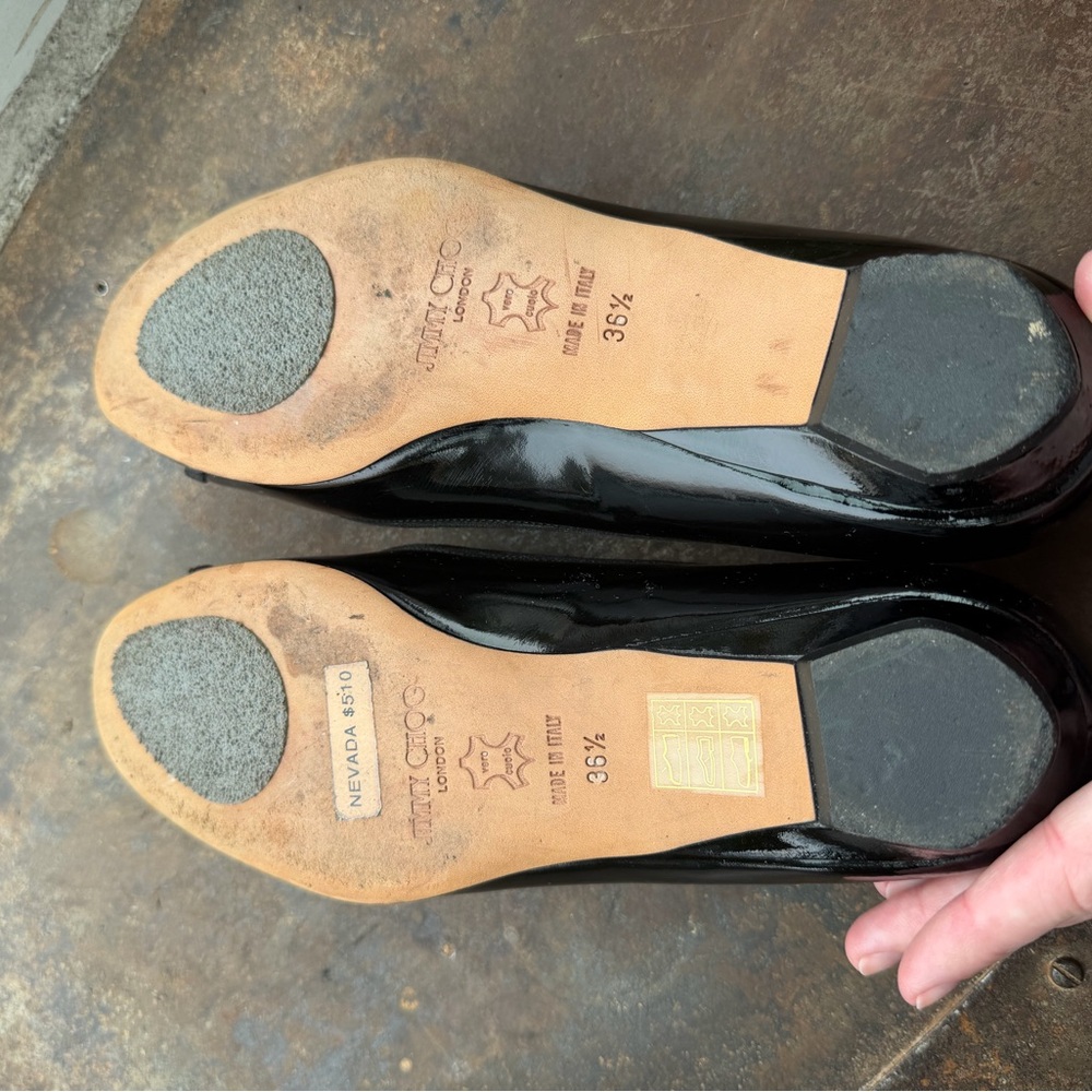 Jimmy Choo Nevada Black Patent Leather Flats with Gold Buckle (Early 00s) - Picture 3 of 5